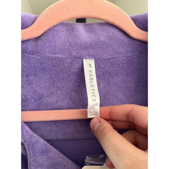 NWT Fabletics Island Terry Boxy Purple Button Up Collared Short Sleeve Shirt - Picture 2 of 5
